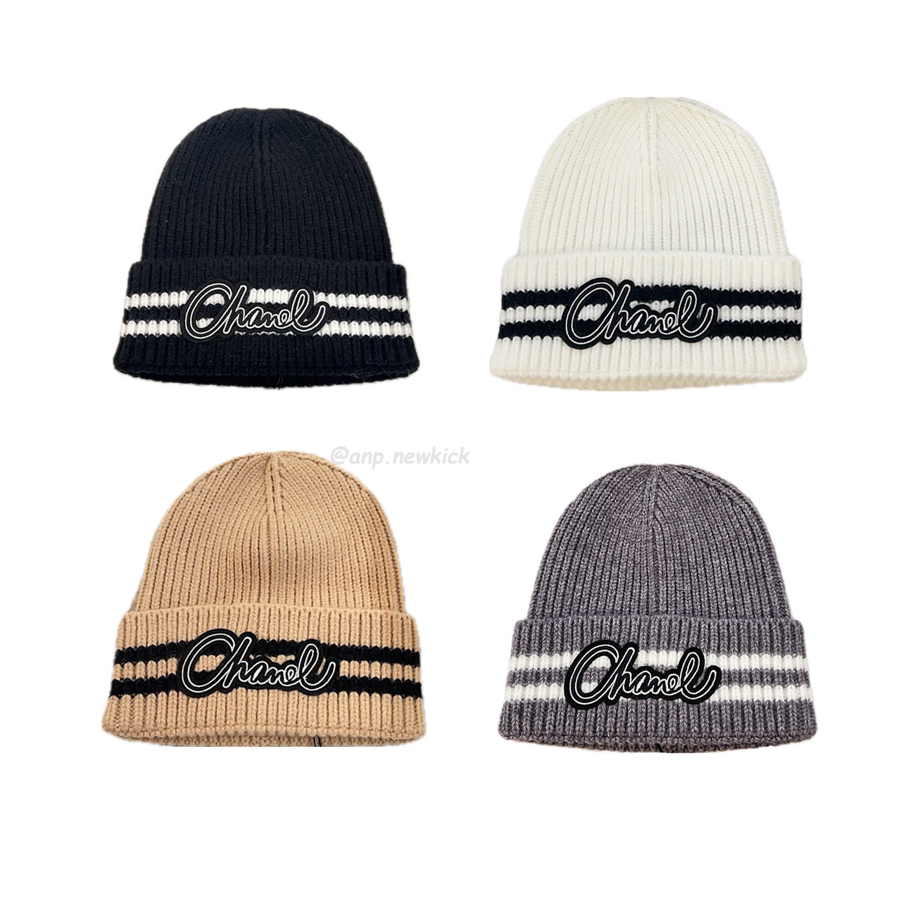 Chanel Knitted Cold Hat White Black Gray Brown (1) - newkick.cc